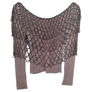Vintage Minuche Womens Brown Handmade Crochet Layered Chain Knit Sweater XS